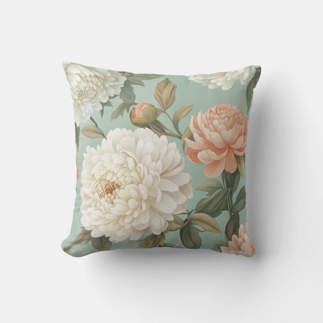 Soft Peony Blommigt Dekorativ kudde (Framsida)