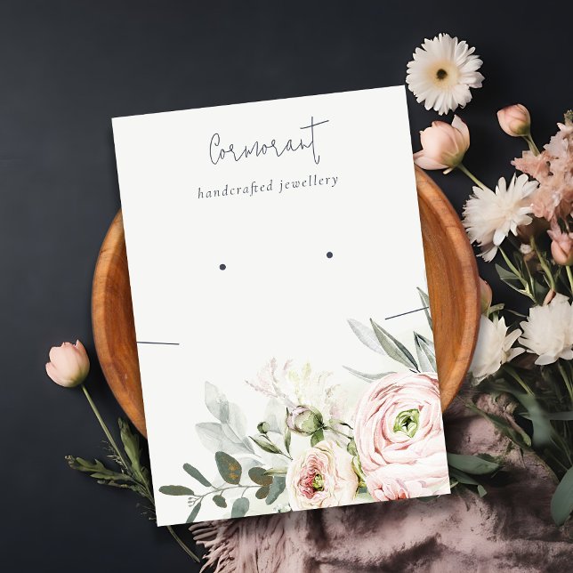 Soft  Peony Blommigt Earring Necklace Holder Visitkort (Skapare uppladdad)