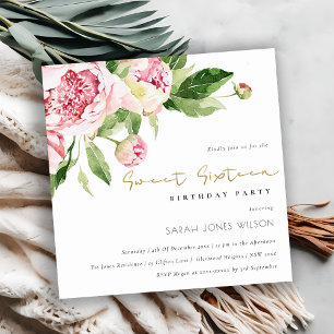 Soft Peony Blommigt Sweet sixteen Birthday Inbjudningar