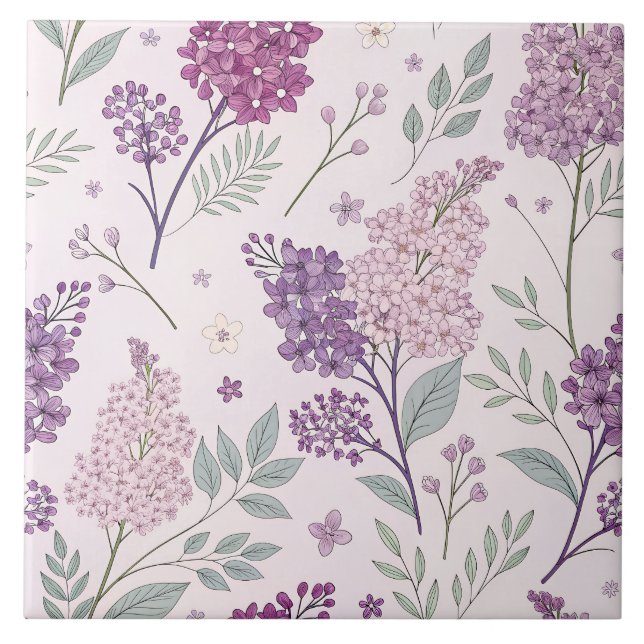 Soft Pink and Purple Lilac Floral Pattern   Kakelplatta (Framsidan)