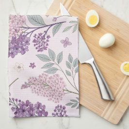 Soft Pink and Purple Lilac Floral Pattern   Kökshandduk