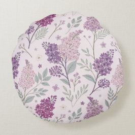 Soft Pink and Purple Lilac Floral Pattern   Rund Kudde