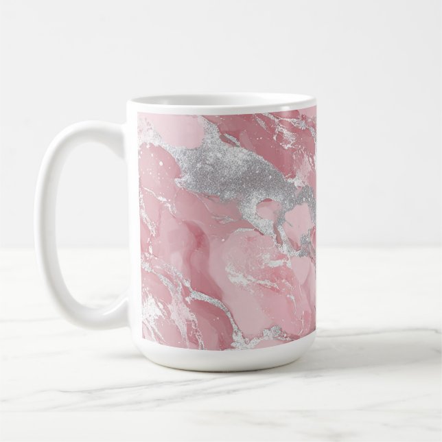 Soft Pink and Silver Marble-Like Pattern Kaffemugg (Vänster)