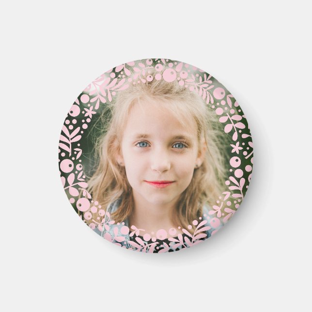 Soft Pink Berry Border Frame Photo Magnet (Framsidan)