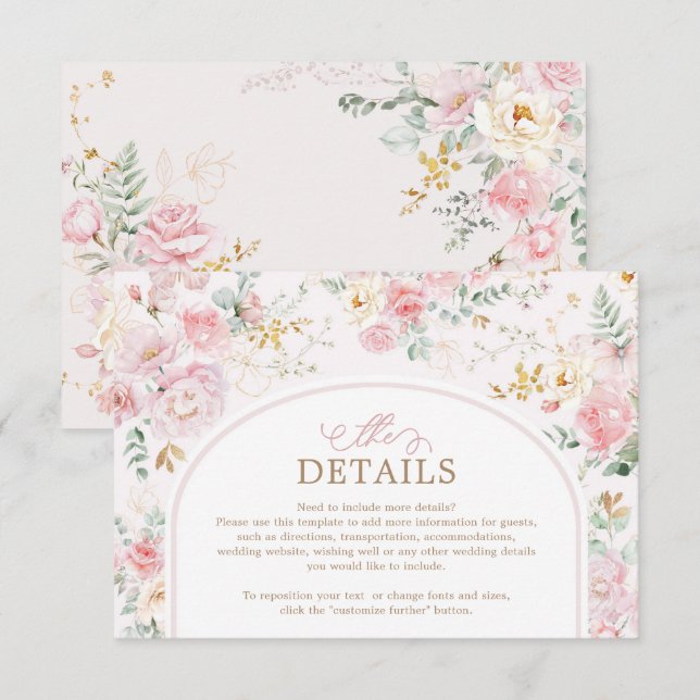 Soft Pink Blush Floral Roses Greenery Details Tilläggskort (Fram/baksida)