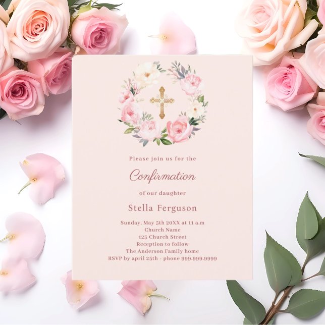 Soft pink blush florals Confirmation invitation (Skapare uppladdad)