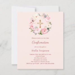 Soft pink blush florals Confirmation invitation