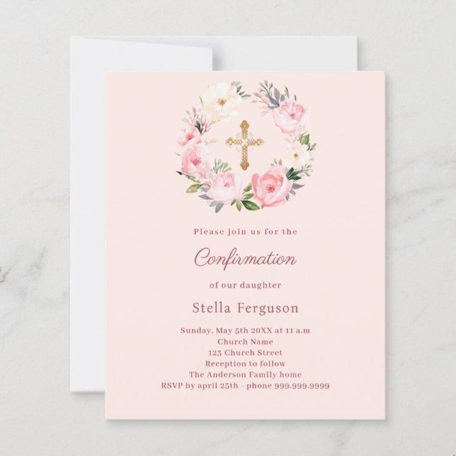 Soft pink blush florals Confirmation invitation (Framsida)
