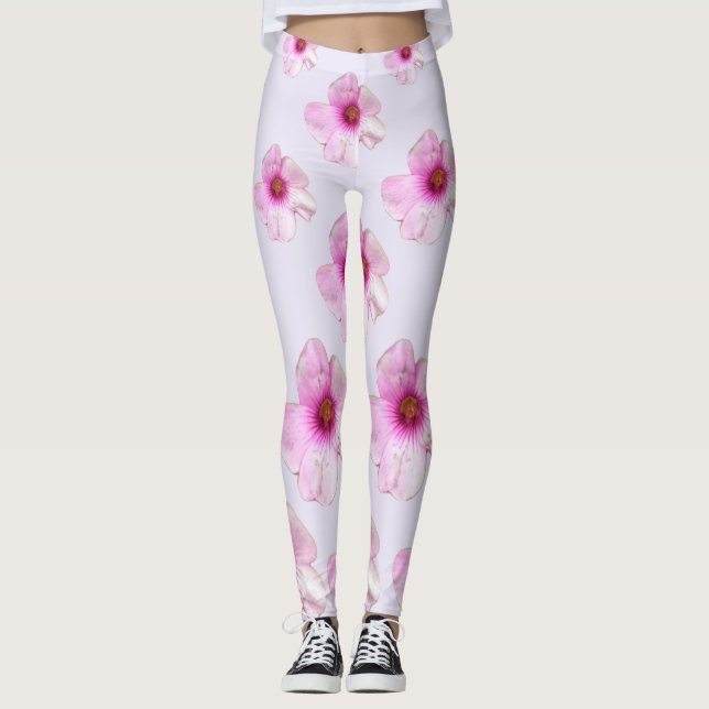 Soft Pink Botanical Floral Print Legginings Leggings (Framsida)