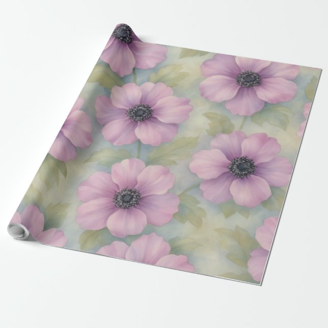 Soft Pink Botanical Floral Wrapping Paper Presentpapper (Utrullad)