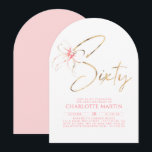 Soft Pink Bow Elegant Romantic Chic 60th Birthday Inbjudningar<br><div class="desc">Celebrate a meaningful milestone in the most elegant way with this Sixty birthday invitation, designed to feel soft, graceful, and beautifully timeless. Featuring flowing gold calligraphy paired with a delicate blush pink watercolor bow accent, this invitation blends classic sophistication with a warm, feminine touch. The arched shape adds a modern,...</div>