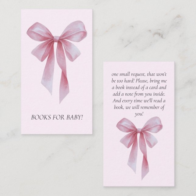 Soft Pink Bow Girl Baby Shower Books For Baby Tilläggskort (Fram/baksida)