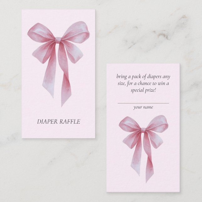 Soft Pink Bow Girl Baby Shower Diaper Raffle Tilläggskort (Fram/baksida)