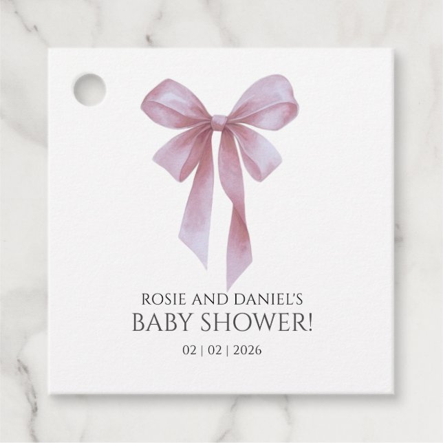 Soft Pink Bow Girl Baby Shower Gåvor Etiketter (Framsida)