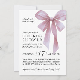 Soft Pink Bow Girl Baby Shower Inbjudningar