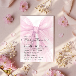 Soft Pink Bow Script Baby Shower Invite Inbjudningar