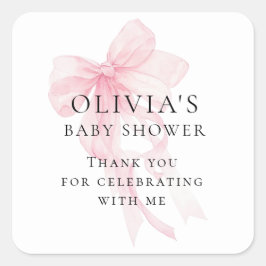 Soft Pink Bow Text Thank You Baby Shower Fyrkantigt Klistermärke