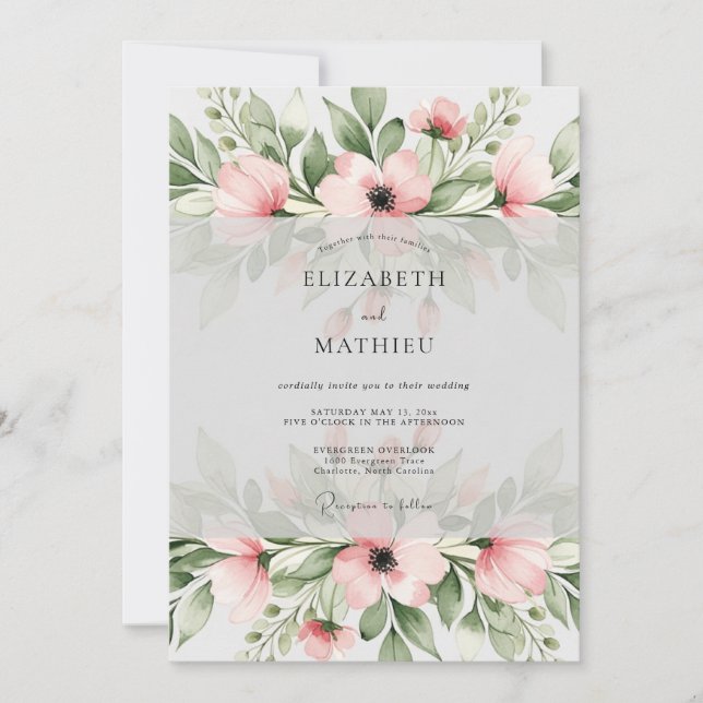 Soft Pink Charming Watercolor Wedding Inbjudningar (Framsida)