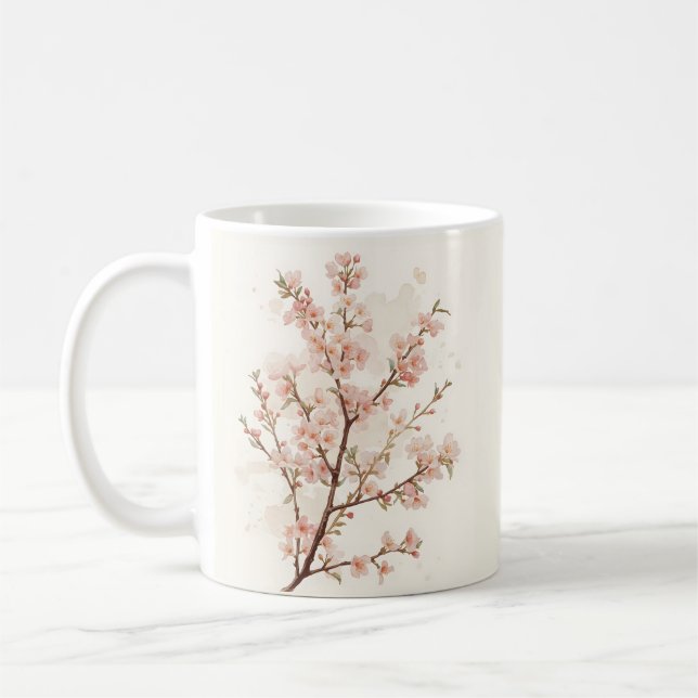 Soft Pink Cherry Blossom Branches Kaffemugg (Vänster)
