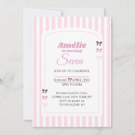 Soft Pink Coquette Bow Girl Seventh Birthday Party Inbjudningar