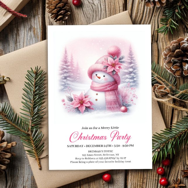 Soft Pink Coquette Snowman Digital Kids Christmas  Inbjudningar (Soft Pink Coquette Snowman Digital Kids Christmas Invite)