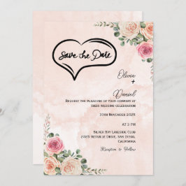 Soft Pink Cream Floral Wedding Save the Date  Inbjudningar