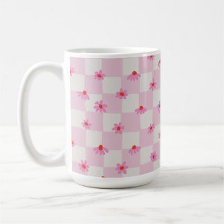 Soft Pink Daisy Checkerboard Floral Pattern Kaffemugg