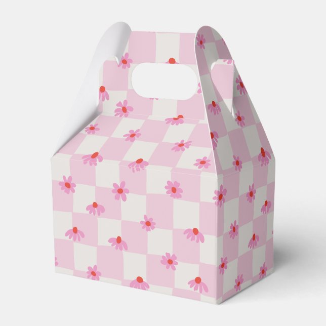 Soft Pink Daisy Checkerboard Floral Pattern Presentaskar (Baksidan Sidan)