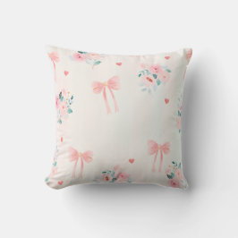 Soft Pink Floral & Bow Pattern – Cute Romantic Kudde