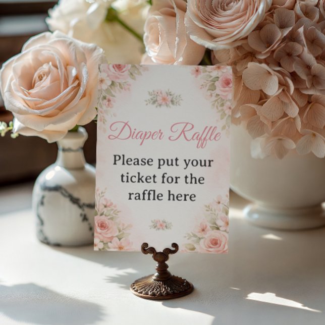 Soft Pink Floral Diaper Raffle Shower Sign Poster (Skapare uppladdad)