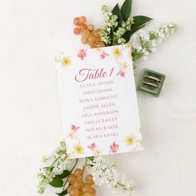 Soft Pink Floral Number Seating Chart Card Bordsnummer (Skapare uppladdad)