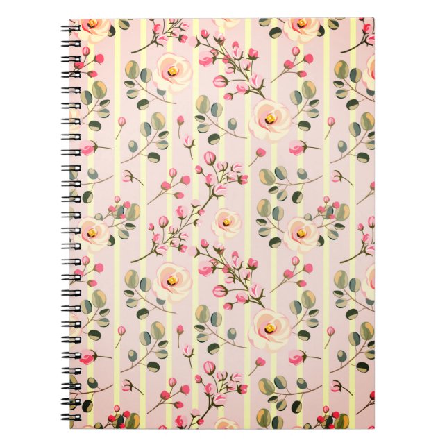 Soft Pink Floral Stripe Pattern Anteckningsbok (Framsidan)