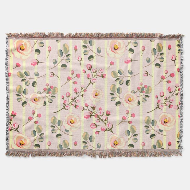 Soft Pink Floral Stripe Pattern Filt (Framsidan)