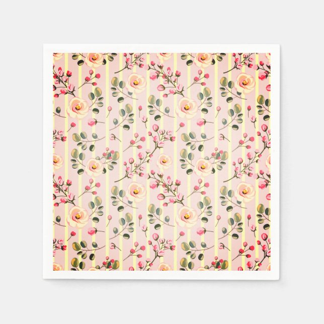 Soft Pink Floral Stripe Pattern Pappersservett (Framsidan)