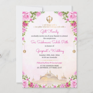 Soft Pink Floral Sukhmani Sahib Path Invitation Inbjudningar