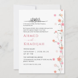 Soft Pink Floral Vine Islamic Wedding Nikah Inbjudningar