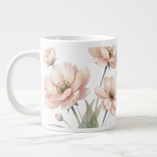 Soft Pink Floral Watercolor Bouquet Art Jumbo Mugg (Vänster)