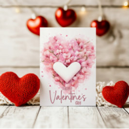 Soft pink forsythia heart Happy Valentines Day Julkort