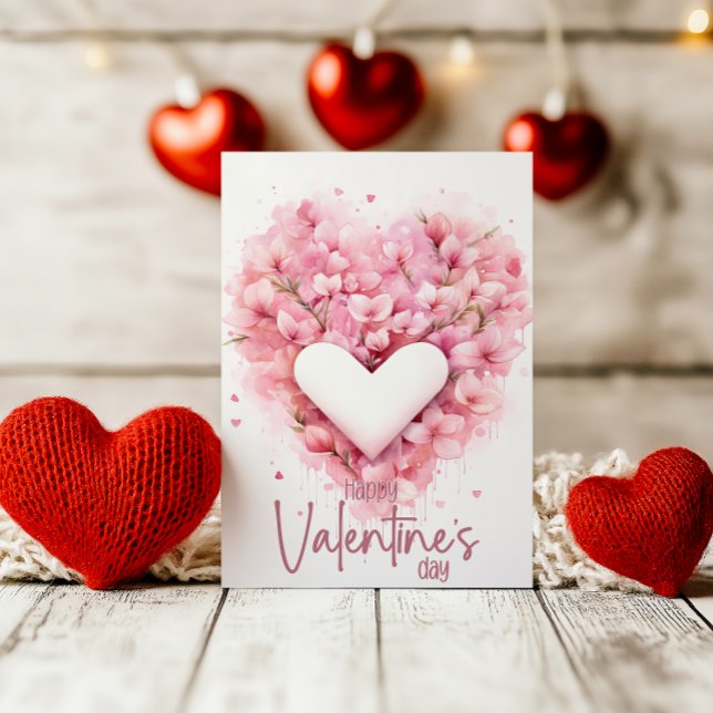 Soft pink forsythia heart Happy Valentines Day Julkort (Skapare uppladdad)