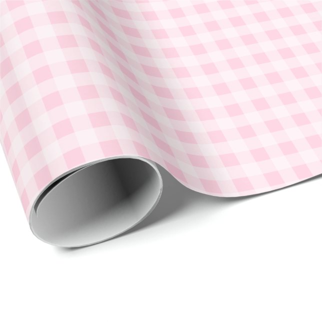 Soft Pink Gingham Wrapping Paper Presentpapper (Rullad Hörn)