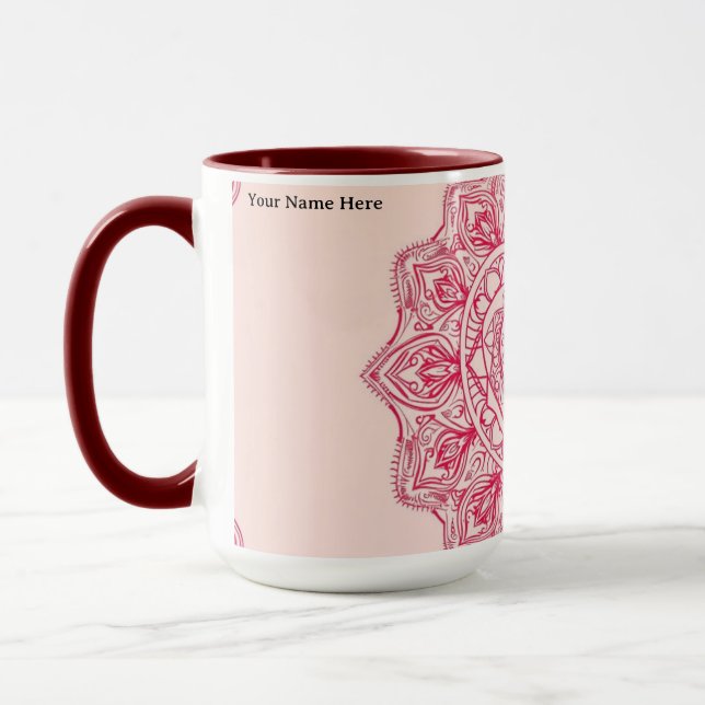 Soft Pink Heart Mandala Intricate Custom Mugg (Vänster)