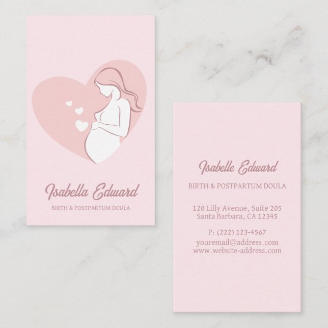 Soft Pink Maternity Doula Identity Illustration Visitkort (Fram/baksida)