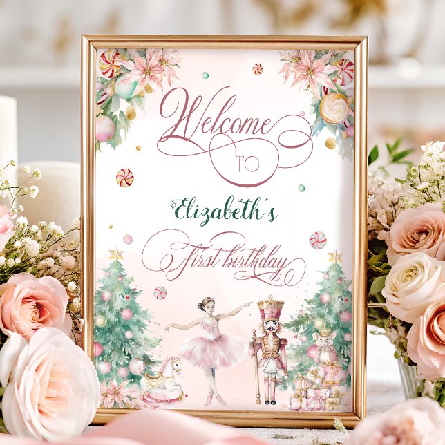 Soft Pink Nutcracker Ballet Birthday Party Welcome Poster (Skapare uppladdad)