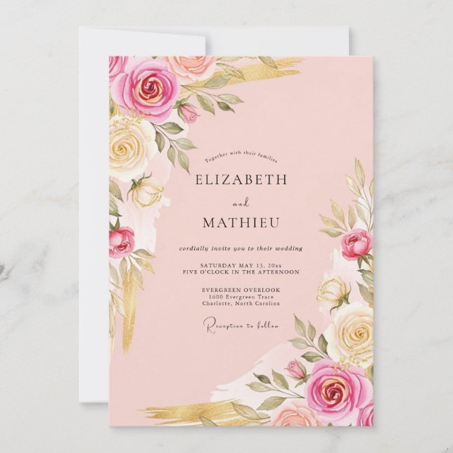 Soft Pink Ornate Botanical Wedding Inbjudningar (Framsida)
