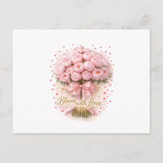Soft Pink Peonies Bouquet Bloom With Love Postcard Vykort