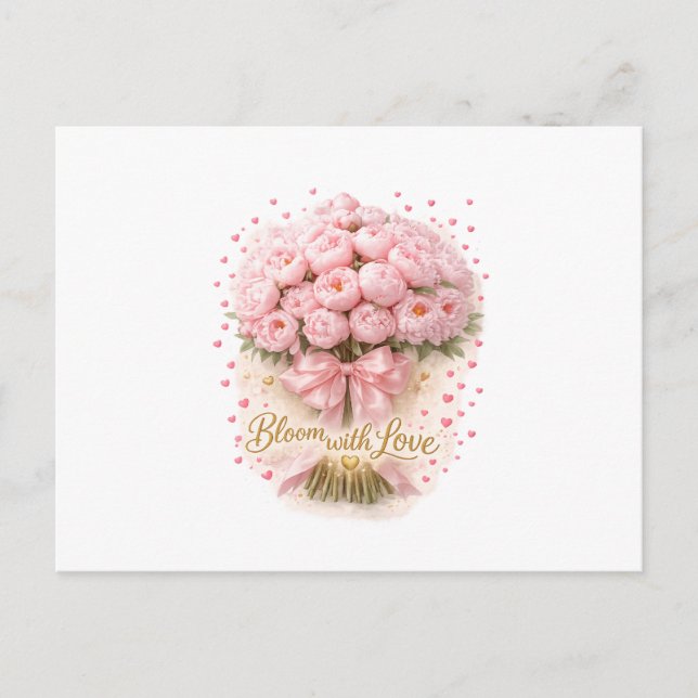 Soft Pink Peonies Bouquet Bloom With Love Postcard Vykort (Framsida)