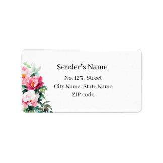 Soft Pink Peony & Eucalyptus Floral Return Address Adressetikett