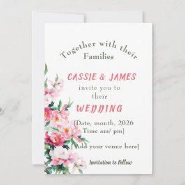 Soft Pink Peony & Eucalyptus Floral Wedding Inbjudningar