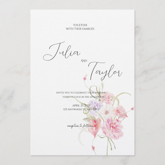 Soft Pink Rose Wedding Invitation Inbjudningar (Framsida)