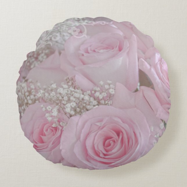 Soft Pink Roses and Baby's Breath Rund Kudde (Framsidan)
